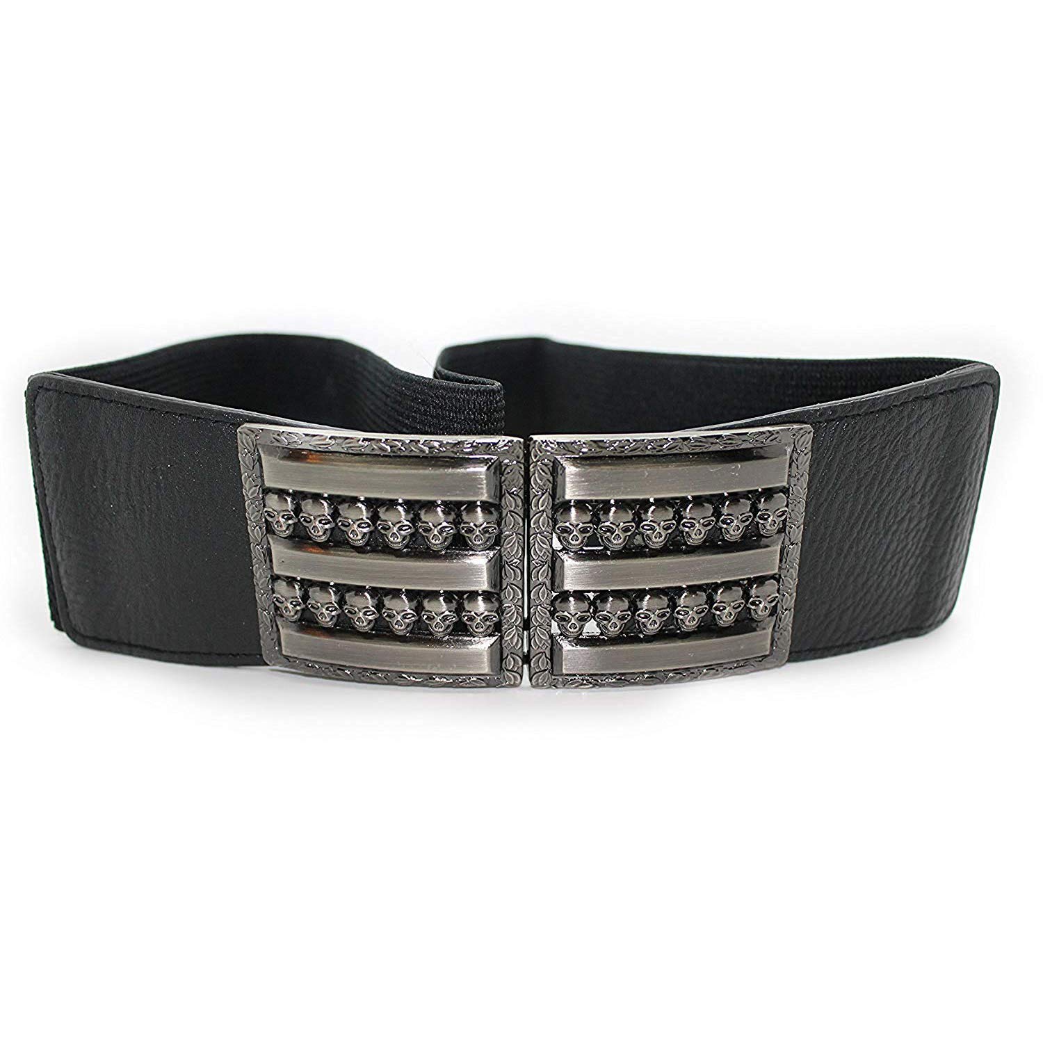 Trimming Shop Black Elasticated Women's Waist Belt with Skull Buckle Fashion Accessory for
