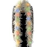 Larryhot Long Champagne Feather Boas - 2Yards 75g Colorful 20 LED Lights Boas for Boho Party,Wedding,Halloween Costume,Christmas Tree and Home Decoration (Champagne)
