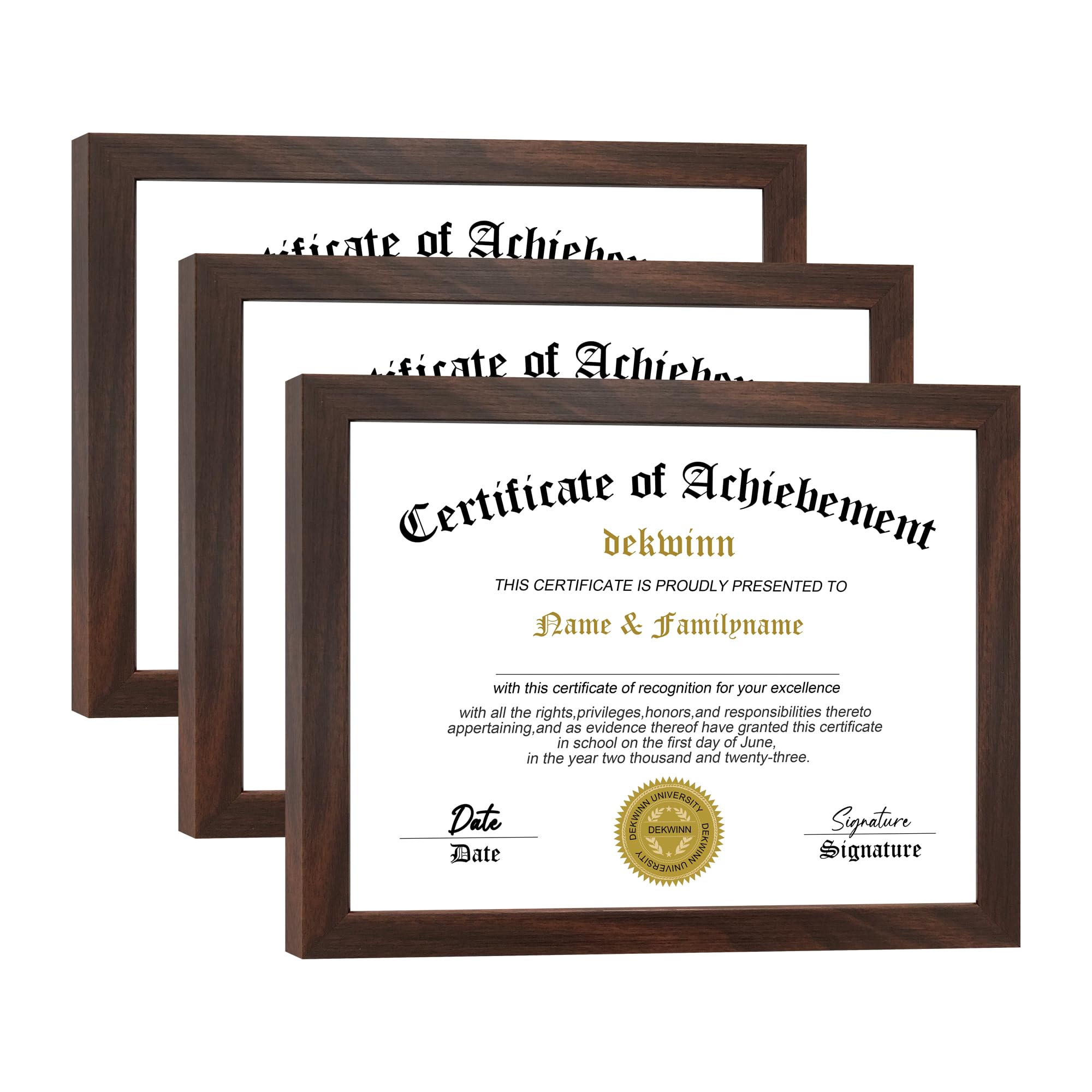 DEKWINN 8.5x11 Diploma Frame Certificate Document Frame Set of 3 with High Definition Glass,Picture Frame for Wall and Tabletop Display in Walnut