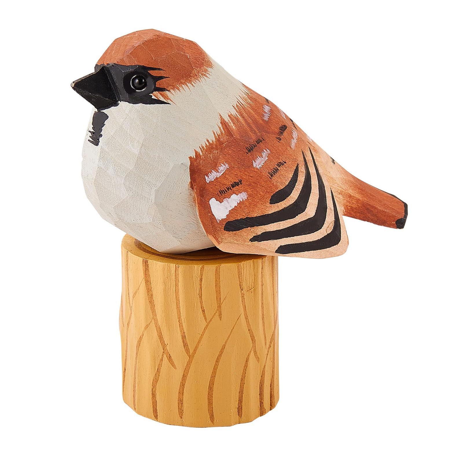 WEWAYSMILE Wooden Carved Bird Figurine, Hand Carved Painted Wooden Statues, Small Wooden Carved Bird, Cute Animal Ornament Craft for Home Office Desktop Decoration(Sparrow)