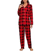 HEARTNICE Women Soft Pajama Set, Long Warm Flannel Pajamas Lightweight Cute Printed Pjs Set with Pockets