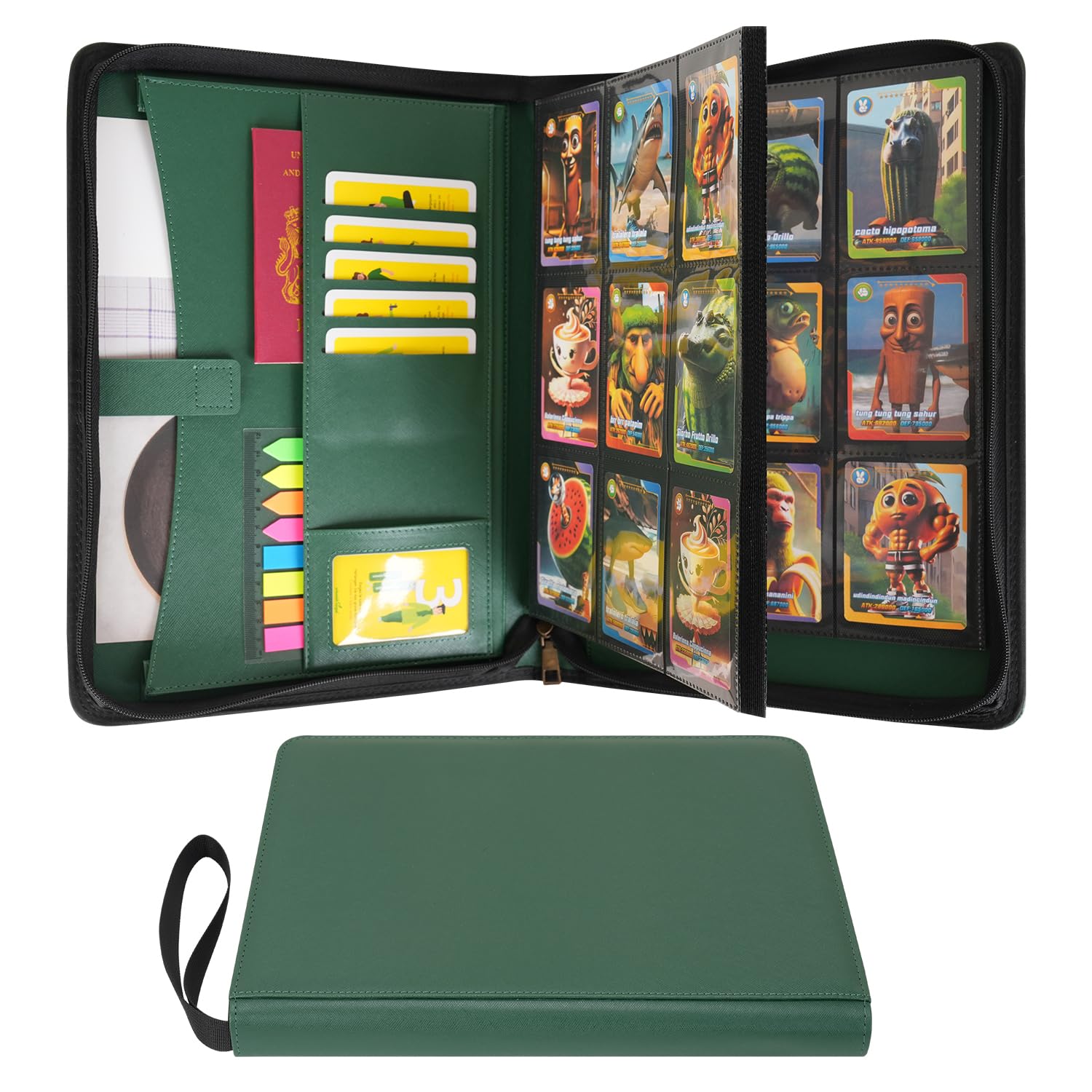 Wonderpool Trading Card Album A4 Binder 9-Pocket with Zipper for 540 Card, Leather pu Card Holder Folders Storage, 30 Side-Loading Pages for MTG, TCG, Game Sleek Sports Cards Collectible (Green) — image 1