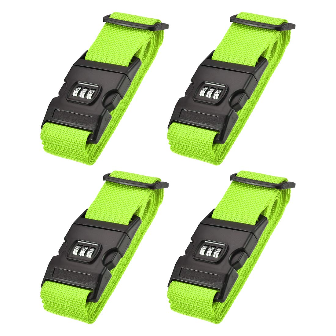 sourcing map Luggage Straps Suitcase Belts with Buckle, Combination Lock, 2Mx5cm Adjustable PP Travel Packing Accessories, Light Green 4Pcs