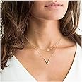 TseanYi V Shape Pendant Necklace Chain Gold Layered Initial V Necklace Choker Boho Chain Necklaces(Gold)