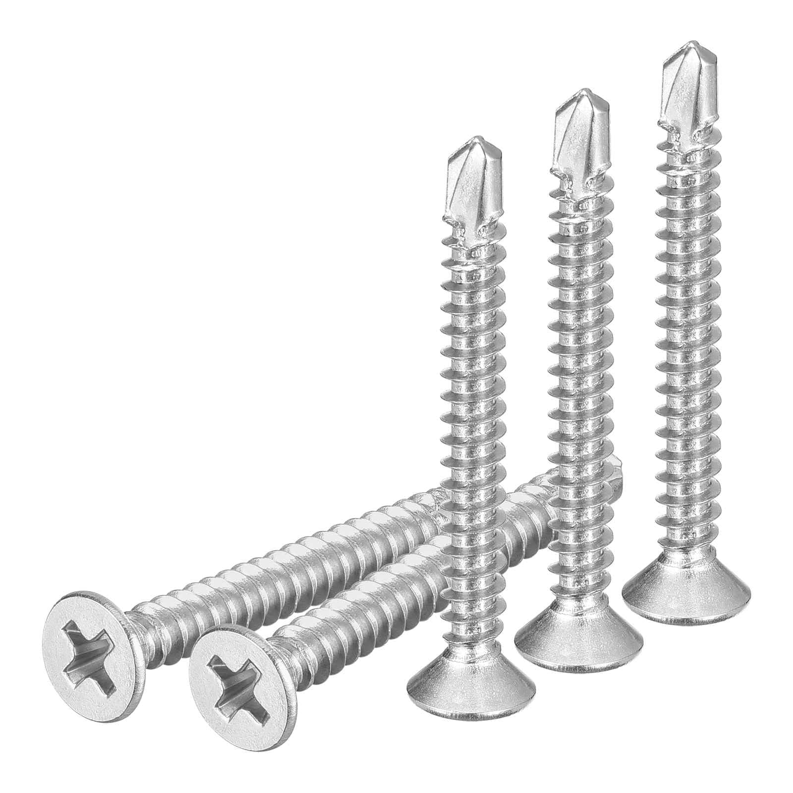 DTGN 100Pcs ST4.2x38mm Self Drilling Screws, 410 Stainless Steel Flat Head Phillips Sheet Metal Screw - Good for Wood to Metal, Furniture - Silver — image 1