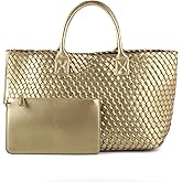 Woven Tote Bag for Women Retro Handwoven Shoulder Travel Handbag Large Capacity Hobo Vegan Leather Bags with Purse