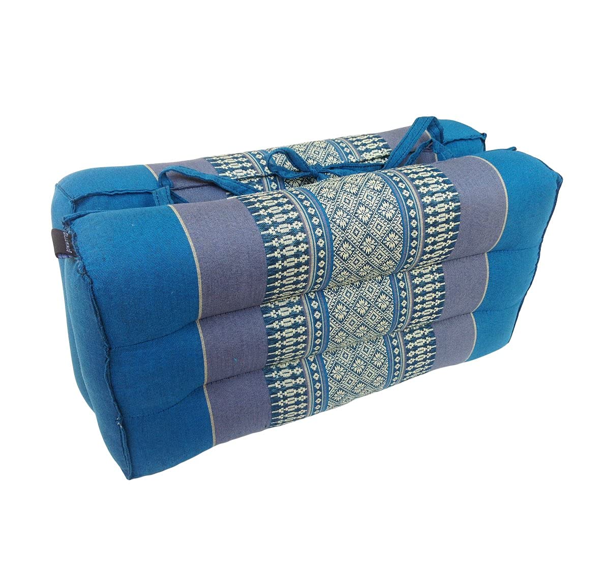 Traditional Thai Kapok Foldable Yoga Meditation Cushion with Carry Handle (Blue)