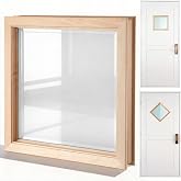 Blulu 1 Pcs,12 x 12 x 1 3/8 Inch Door Window Inserts with Glass Frame Kit | Wood Frame, Pre-assembled Design, Includes Hardware, Replacement Window Kit for Garage Doors and Interior Projects