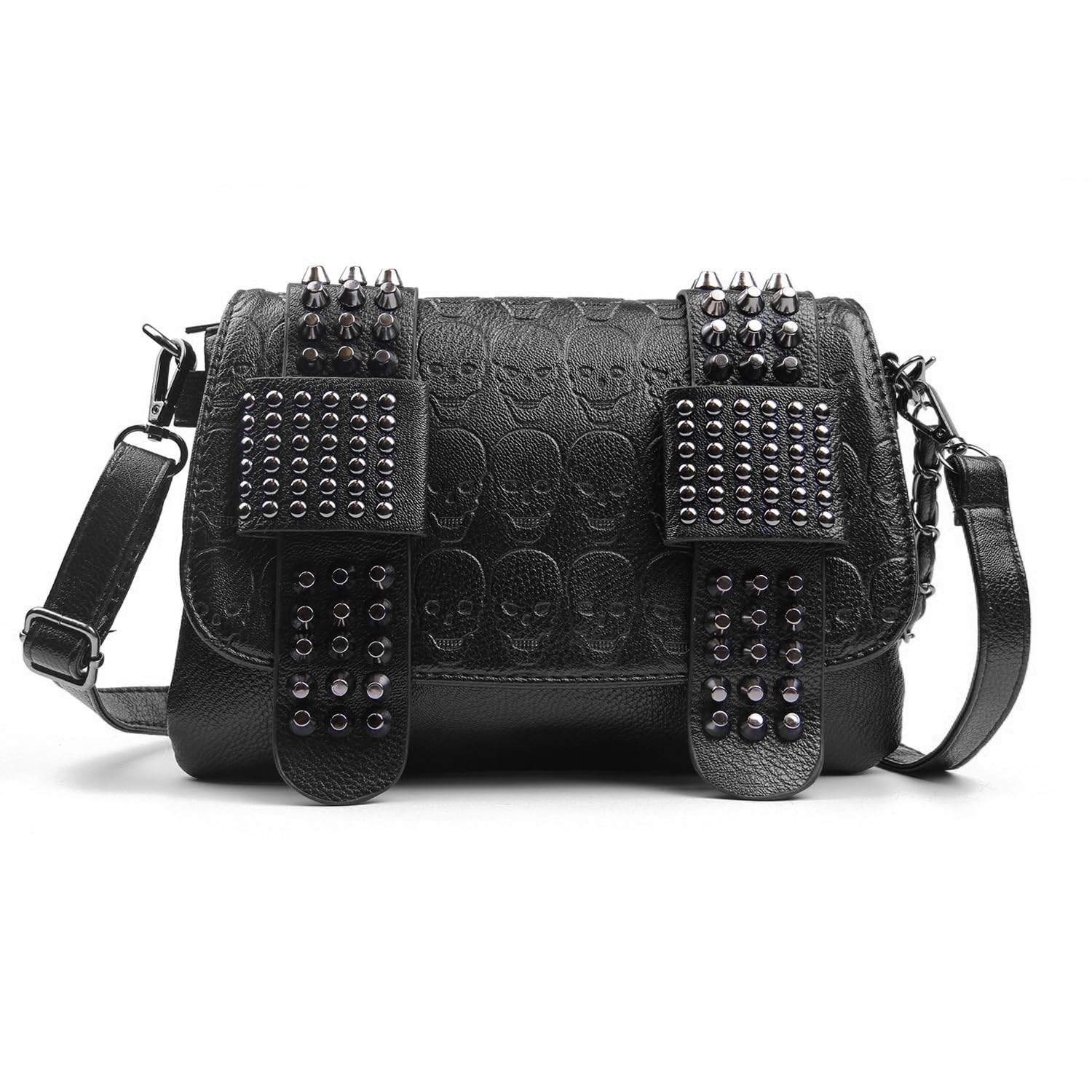 EVEOUT Gothic Skull Rivet Studded Crossbody Bag for Women Ladies PU Leather Messenger Shoulder bag Wristband Bag Wallet Purse