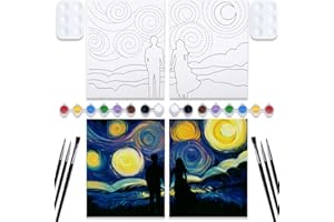 VOCHIC Couples Paint Party Kits Pre Drawn Canvas for Adults for Paint and Sip Date Night Games for Couples Painting kit 8x10 Starry Sky Couple (2 Pack) Valentine