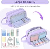 Alyvisun Large Capacity Pencil Case 3 Compartments Purple with Handle view 2
