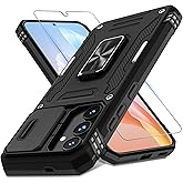 DEERLAMN Case for Samsung Galaxy S24 6.2-Inch with Slide Camera Cover+Screen Protector(1 Pack), Rotated Ring Kickstand Military Grade Shockproof Protective Cover-Black