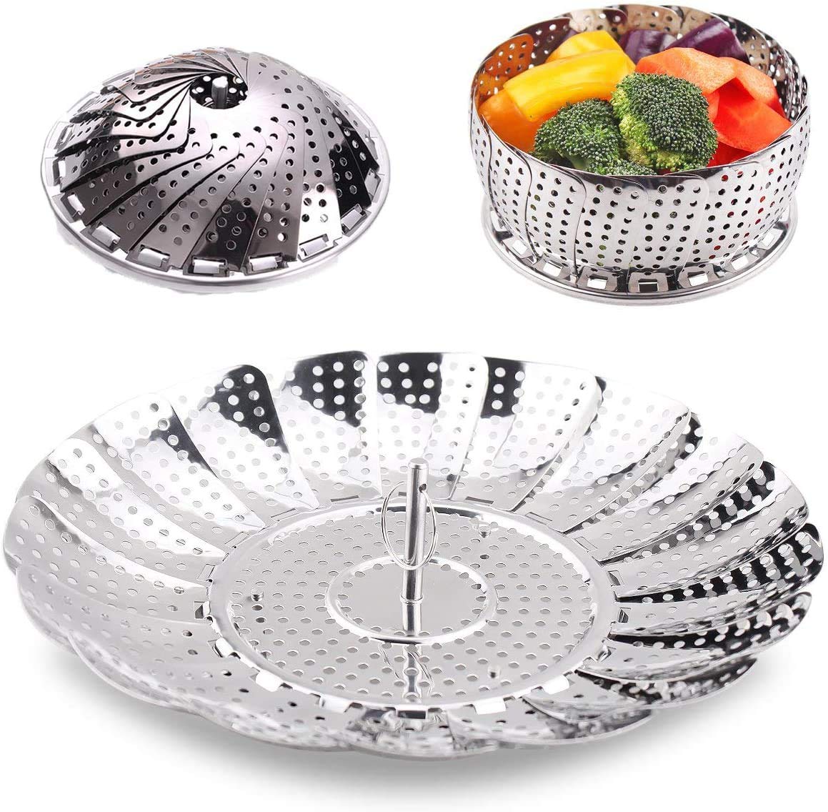 11" Vegetable Steamer Basket Stainless Steel Collapsable Foldable Expandable Insert Rack Colander Fitting Most Saucepans Cooking Steamer