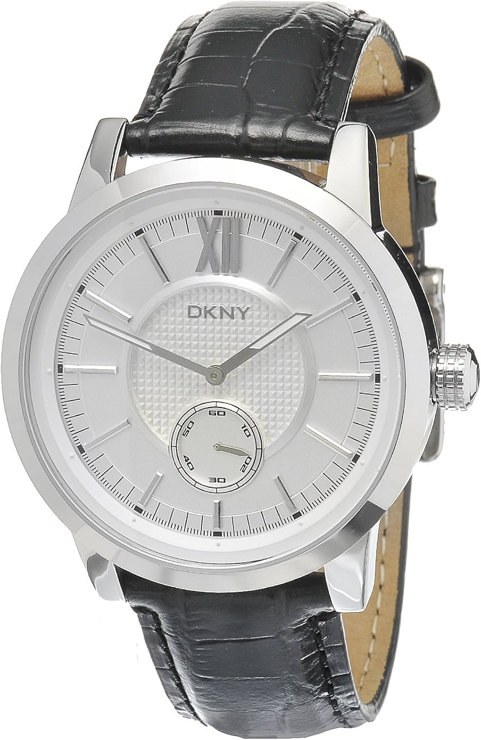DKNY Men's NY1520 Black Calf Skin Quartz Watch with White Dial Amazon
