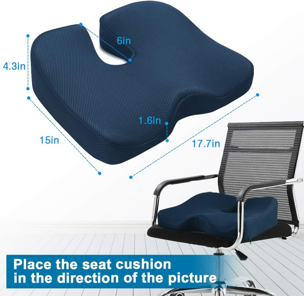 Seat Cushion for Office Chair, Mkicesky Memory Foam Coccyx Cushion Relieve Tailbone, Lower Back, Hip, Sciatica Pain, Ergonomic Seat Pad for Car, Wheelchair, Desk Chair and Sitting on Floor: Office Products