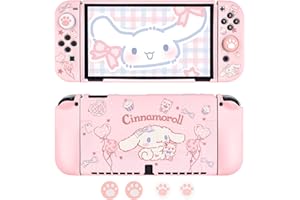 DLseego Cute Dog Switch OLED Protective Case Silicone Soft Cover Shockproof Pink Skin Joy Con Shell with 4PCS Cat Claw Thumb 