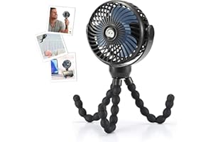 snawowo Upgraded Portable Baby Stroller Fan, 360°Rotate Rechargeable Mini Clip on Fan with Flexible Tripod for Stroller Treadmill Crib Car Seat Travel, 4000mAh Battery Powered Handheld Fan (Black)