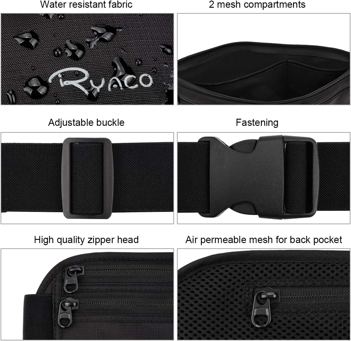RYACO Money Belt with RFID Blocker, Water-Resistant Money Belt for Women and Men Bum Bag, Flat Waist Pack - Image 4