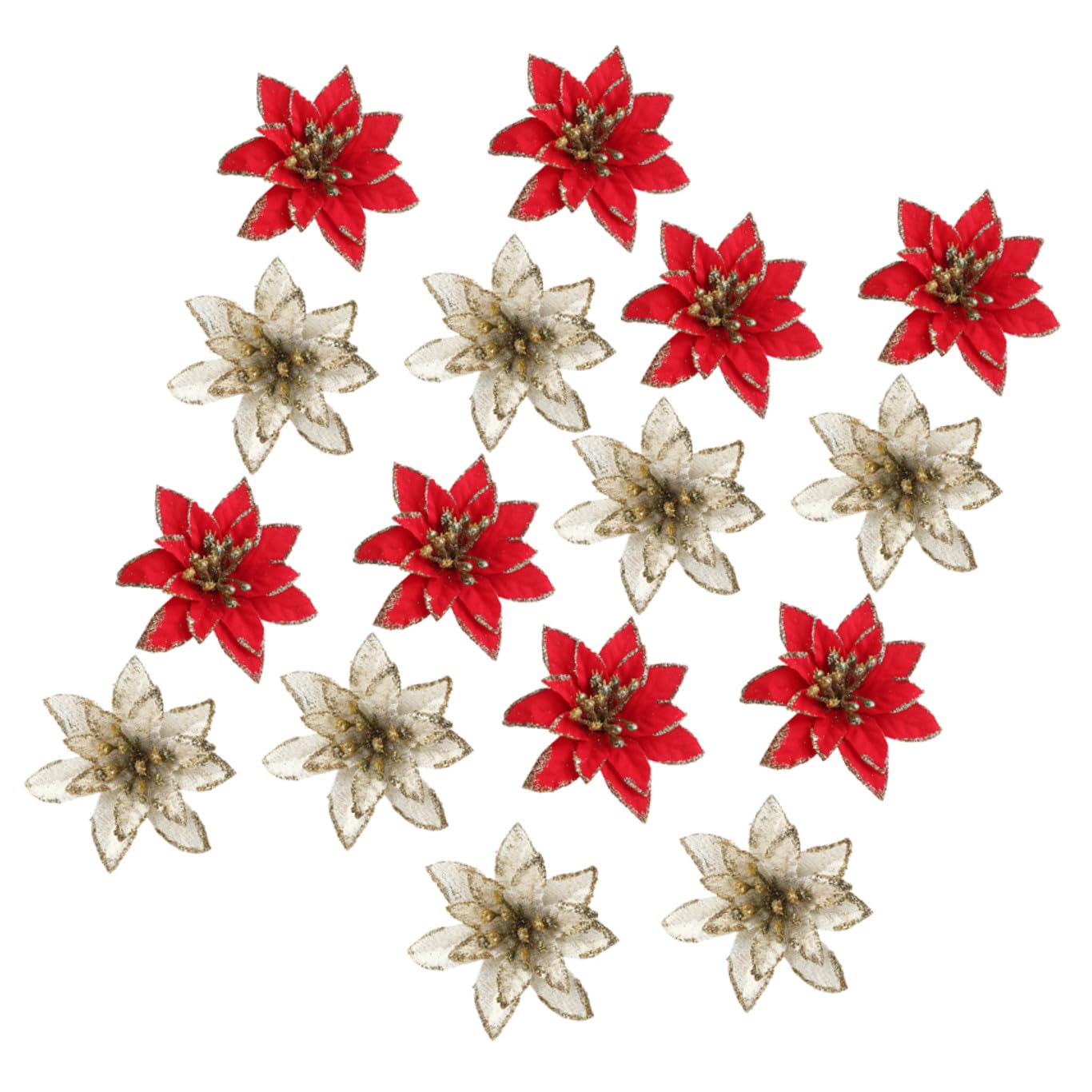 TOYANDONA 24pcs Christmas Glitter Poinsettia Flowers Poinsettia Bush Artificial Flowers Decorative Wreath Flowers for Xmas Wreath Christmas Tree New Year Ornaments