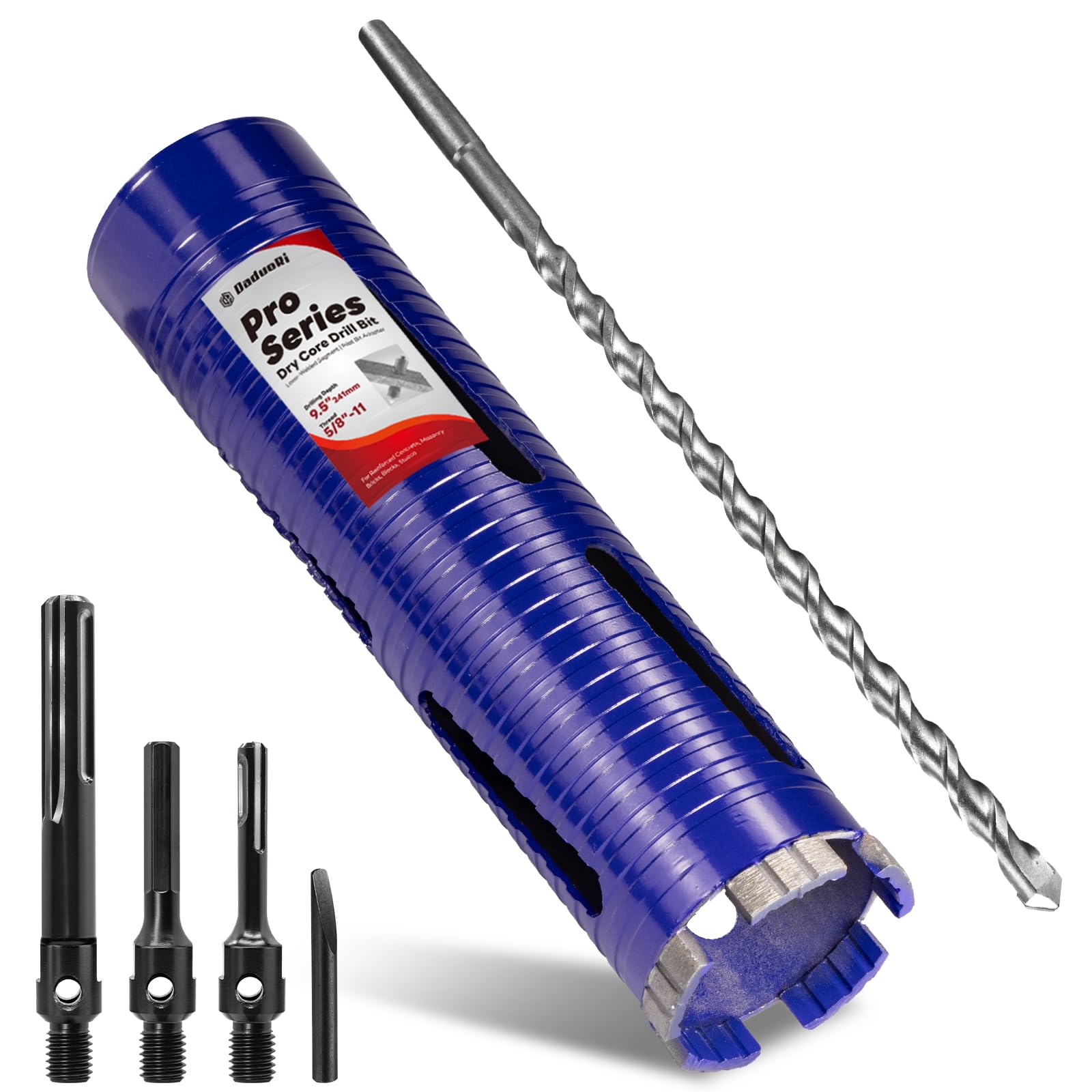 Photo 1 of DaduoRi 2-1/2" Pro Dry Core Drill Bit with Pilot Bit & 3 Adapters (SDS Plus/SDS Max/1/2 Hex), Upgraded-Welded Core Bits for Concrete with Rebar, Masonry, Brick, Mortar - 9.5" Depth, 5/8"-11 Thread