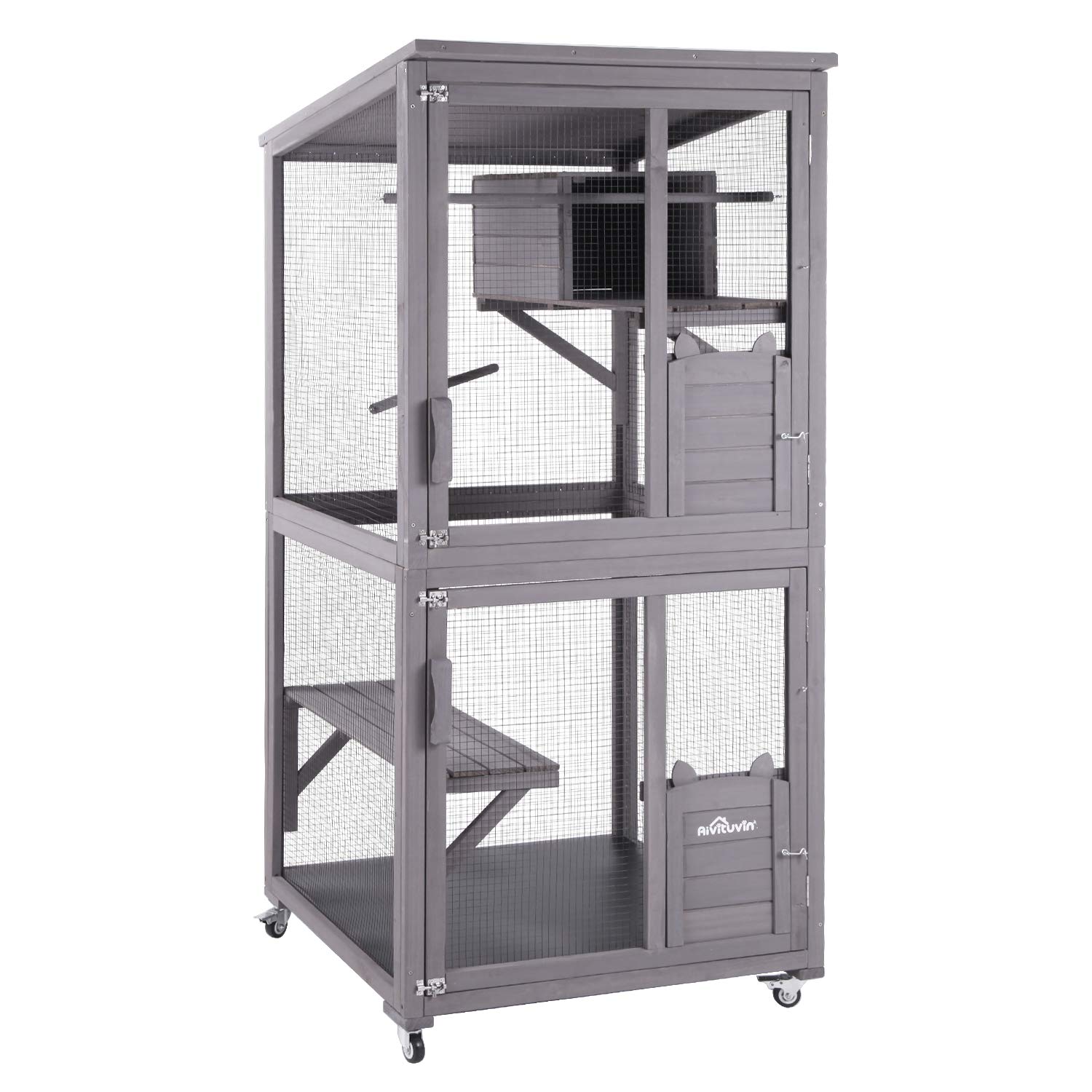 Aivituvin Large Cat House Ourdoor and Indoor 70.9 Cat Condo on Wheels