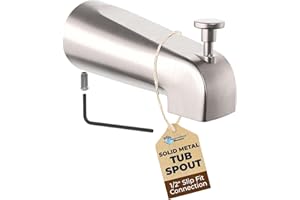 HammerHead Showers Solid Metal Tub Spout with Diverter, Slip On Bath Tub Spout for ½” Copper Pipe, Easy Install Bathtub Faucet, Brushed Nickel