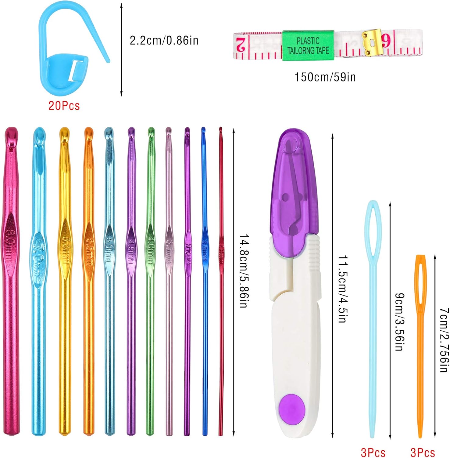Hysagtek 51 Pcs Knitting Needles Set, 12 Sizes 2.0mm - Image 4