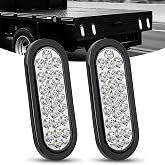 Nilight 6" Oval Trailer Tail Light 2PCS White 24LED Reverse Lights | W/ Flush Mount Grommets Plugs IP67 Waterproof For 12V Truck ATV UTV Bus RV Camper