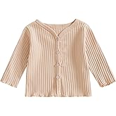 Dewadbow Kids Toddler Girls Lightweight V Neck Cardigan Sweater Long Sleeve Button Down Ruffle Knitwear Casual Knit Sweaters