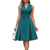 GRACE KARIN Work Dresses for Women 2026 V Neck Fit and Flare Midi Dresses Office Business Dress with Belt and Pockets