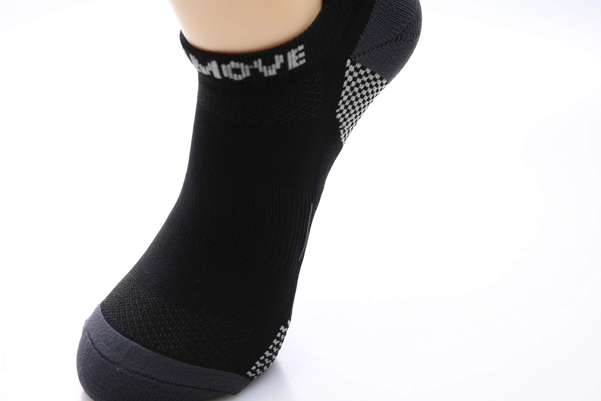 RuRu Monkey Mens No show Sport Socks, Moisture Control, Arch Support (Black and Grey 6Pair)