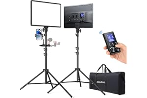 RALENO LED Video Panel Light, 2-Pack 18" 45W Studio Lights with 75''Stand & Remote for Video Recording Photography Videography Streaming TikTok YouTube, 3200-5600K CRI97+ Photography Lighting