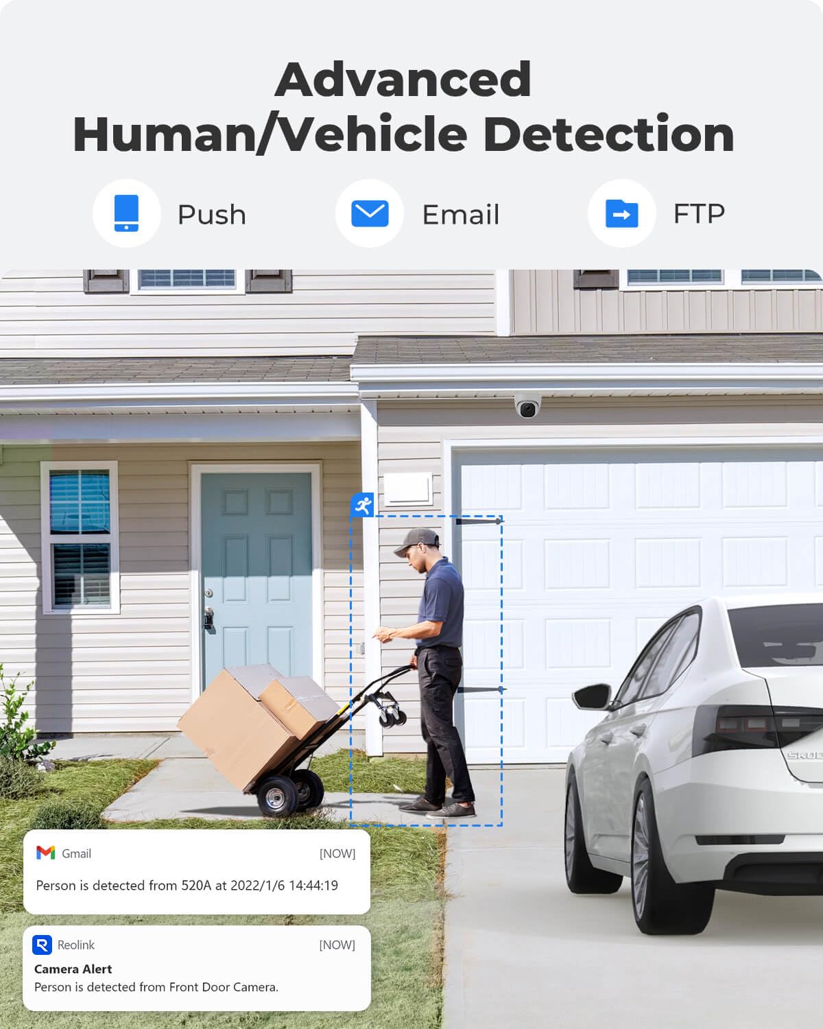 REOLINK 5MP PoE Security Camera, Surveillance Outdoor Indoor for home, Person/Vehicle/Pet Detection, Time-Lapse, Work with Smart Home, 100ft IR Night Vision, Support 256GB SD Card, RLC-520A(Pack of 2)