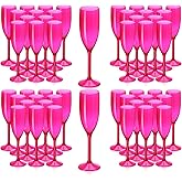 XUWAIDSGN Acrylic Champagne Flutes Toasting Glasses Unbreakable Mimosa Bar Reusable Wine Glasses Vintage Champagne Flutes Stemmed Drinking Cups 5.4 OZ for Christmas Birthday (100, Rose Pink)