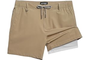 maamgic Mens Casual Shorts with Compression Liner 5/7 Inch Classic Fit Khaki Shorts