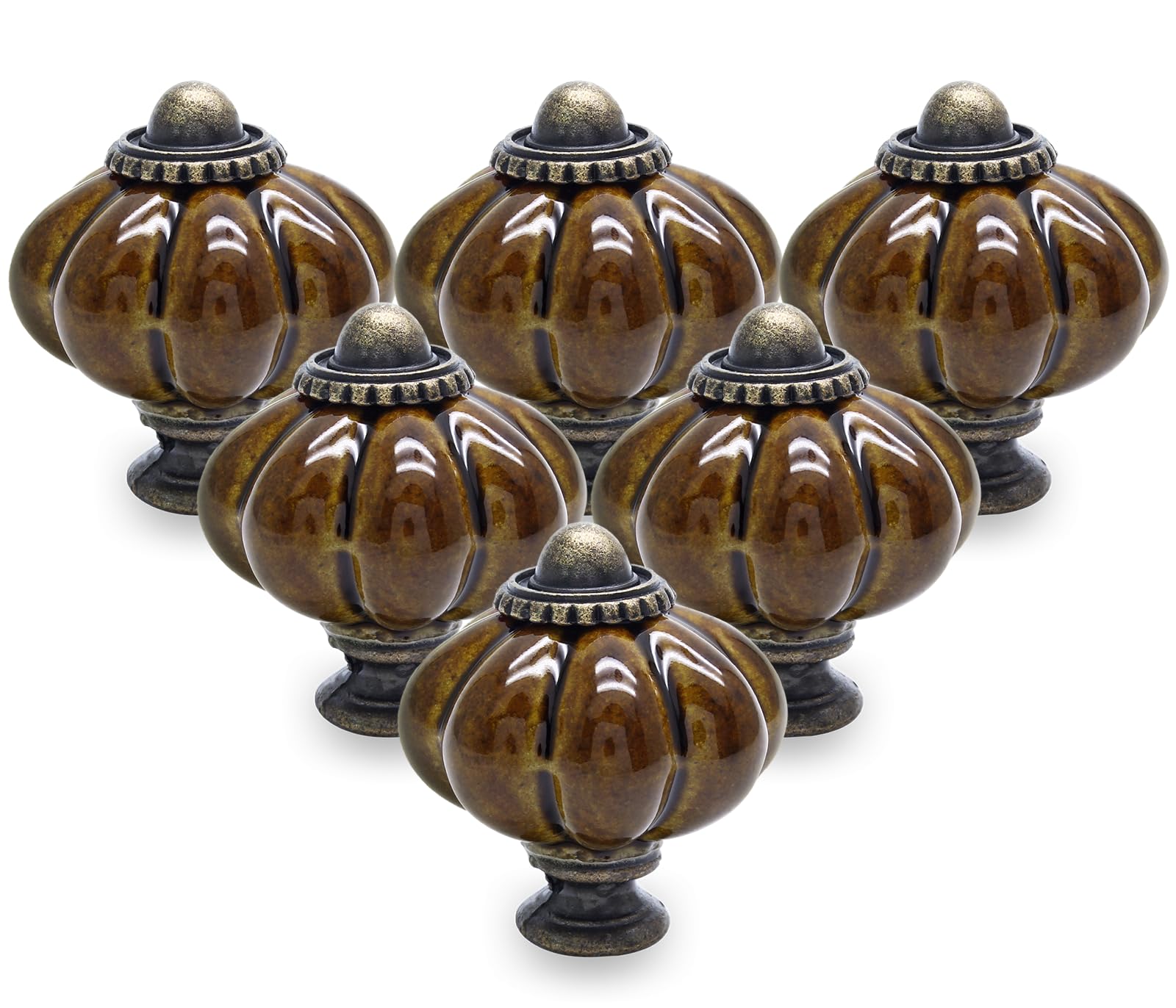 Cjueiom 12 Pack Ceramic Drawer Knobs, Coffee Brown Vintage Cupboard Knobs with Mounting Screws, Antique Wardrobe Pull Handles for Kitchen Cabinet and Dresser