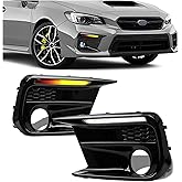 HECASA Fog Light Bezel w/Sequential LED Compatible with 2018-2020 Subaru WRX STI Replacement for 57731VA380 57731VA390 Fog Lamp Trim Cover W/White LED DRL Amber Turn Signal