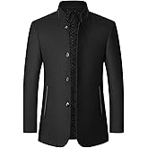 Mens Wool Blend Blazer Jacket Single Breasted Business Blazer Jacket Stand Collar Wool Blend Coat Wih Pockets