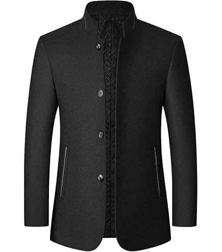 Maiyifu-GJ Men Stand Collar Retro Blazer Jacket Winter Solid Slim