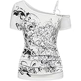 SOLY HUX Women's Y2K Gothic Tops Off The Shoulder Graphic Tees Short Sleeve Vintage T Shirt Emo Grunge Alt Clothes