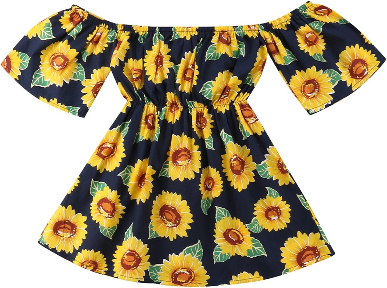 Amazon Com Urkutoba Infant Baby Girls Sunflower Short Sleeve Ruffle Hem Dress Princess Party Sundress Off Shoulder One Piece Dress Clothing