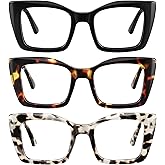 kunchu 3 Pack Reading Glasses for Women Oprah Style Oversized Square Reading Glasses Blue Light Blocking Spring Hinge Readers