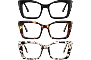 kunchu 3 Pack Reading Glasses for Women Oprah Style Oversized Square Reading Glasses Blue Light Blocking Spring Hinge Readers