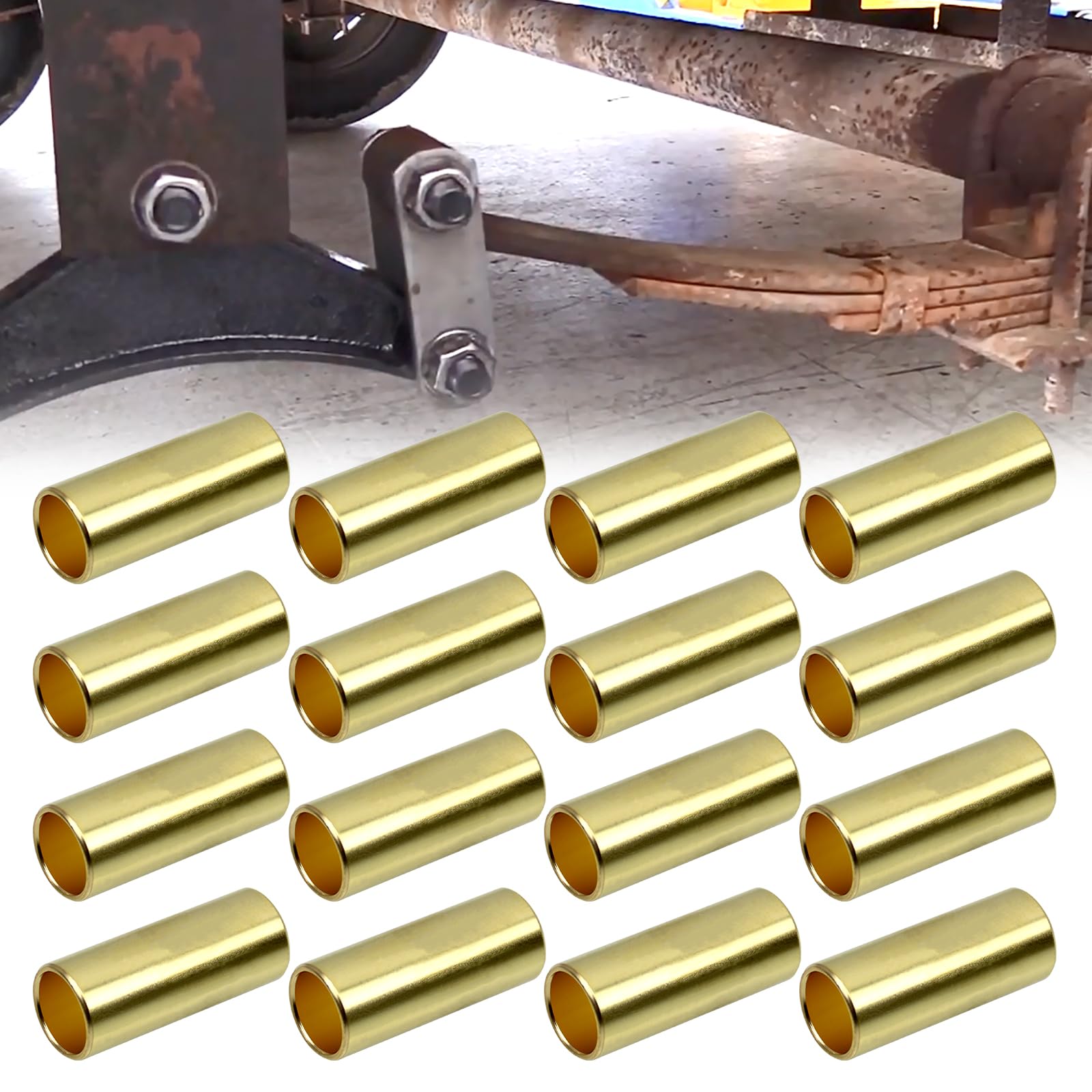 Photo 1 of Sporacingrts 16 Piece Trailer Leaf Spring Bushing Kit Brass Shackle Bushing for Trailer Axle Replacement Double Eye Spring ID 9/16" OD 11/16" Heavy Duty Construction Bronze