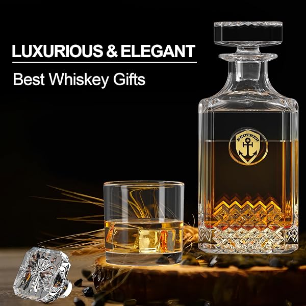 WHISKEY DECANTER WITH 2 GLASSES,CREATIVE CRYSTAL WHISKEY DECANTER SET,25OZ BOURBON WHISKEY DECANTER LIQUOR DECANTER FOR WHISKY LOVERS,BEST RETIREMENT & BIRTHDAY GIFTS FOR MEN DAD