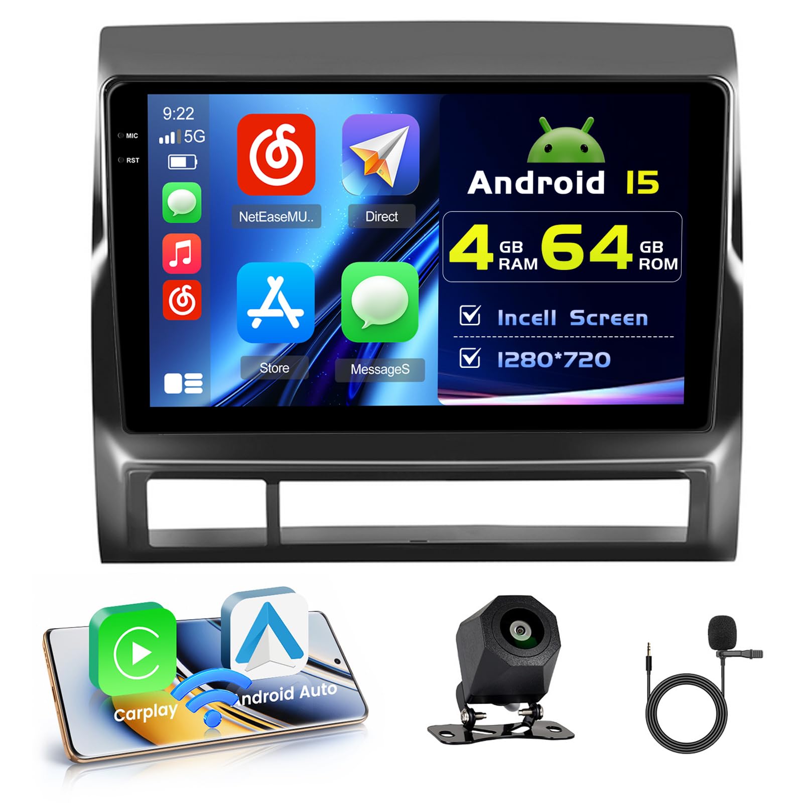 Photo 1 of MISSING CABLES -----------------------------------------4G+64G Car Radio for Toyota Tacoma 2005-2015, 9'' Incell Full Touchscreen Stereo Android 15 Wireless CarPlay Android Auto Bluetooth 5G WiFi EQ FM RDS GPS WiFi SWC AHD Backup Camera
