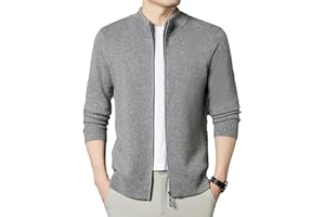 HNVAVQ 100% Cashmere Men's Full Zipper Cardigan Casual Stand Collar Cardigan Sweater Knit Long Sleeve Sweater