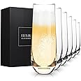 Stemless Champagne Flutes - Crystal Glass Flutes, Hand Blown - Set of 6 Stemless Mimosa Glasses, Premium Crystal - Gift for B