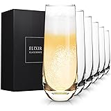 Stemless Champagne Flutes - Crystal Glass Flutes, Hand Blown - Set of 6 Stemless Mimosa Glasses, Premium Crystal - Gift for B