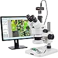 AmScope SM-1TS-144S-M Digital Professional Trinocular Stereo Zoom Microscope, WH10x Eyepieces, 7X-45X Magnification, 0.7X-4.5X Zoom Objective, 144-Bulb LED Ring Light, Pillar Stand, 110V-240V, Includes 1.3MP Camera with Reduction Lens and Software